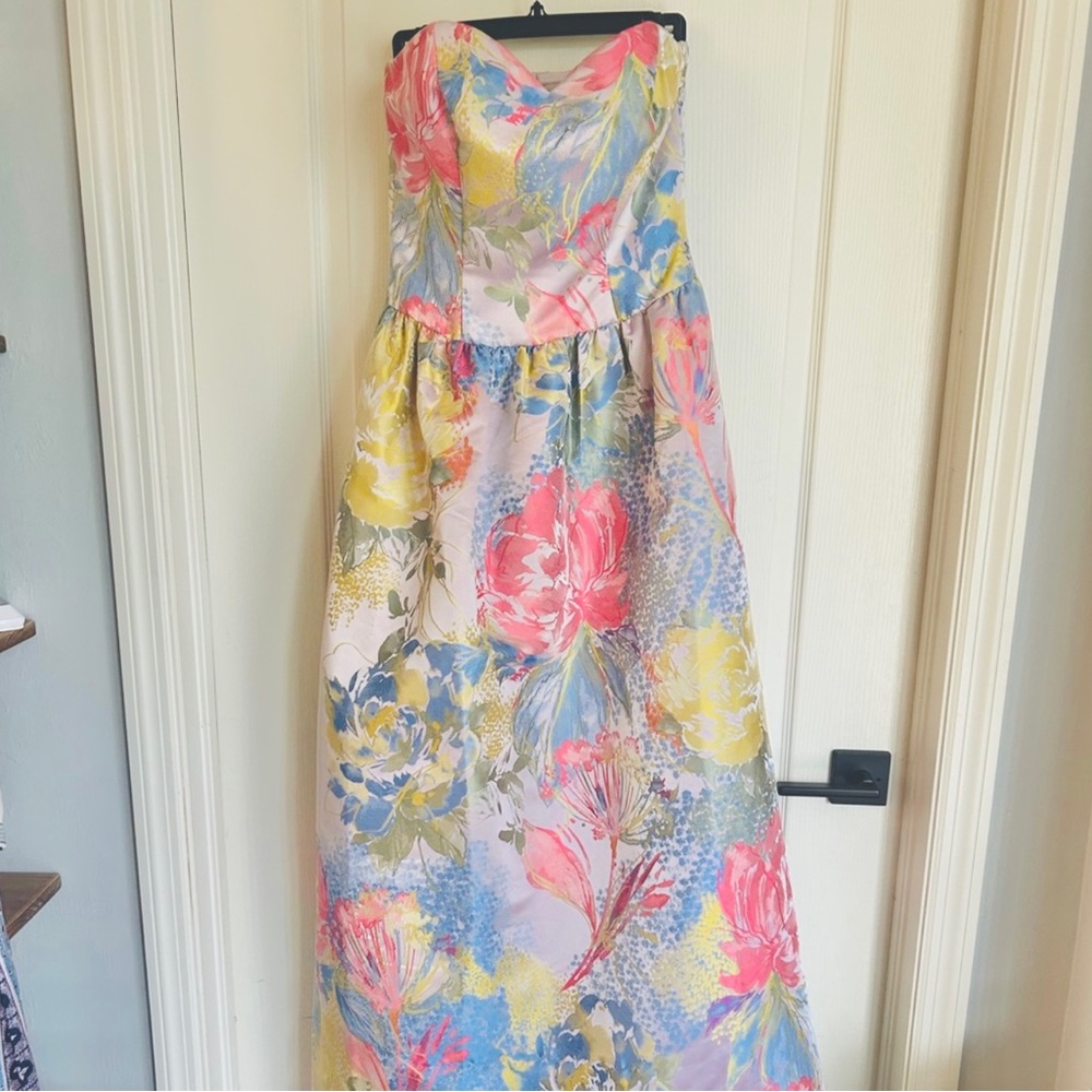 Aidan Mattox Floral Jacquard Strapless Gown Size 2